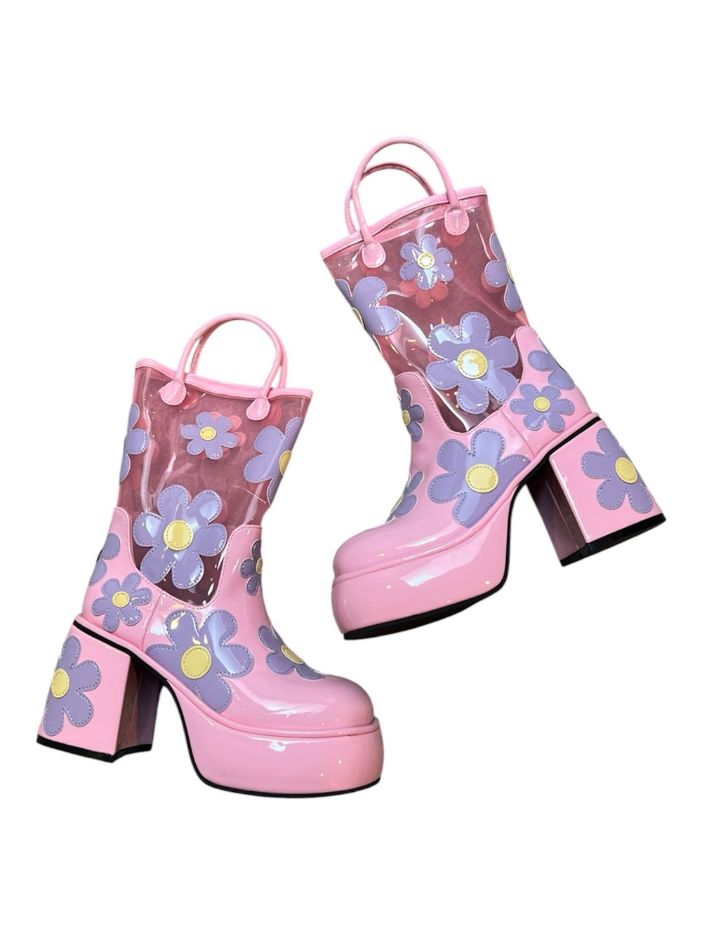 Dolls Kill Sugar Thrillz Chasing Daydreams Rain Booties pink size 5